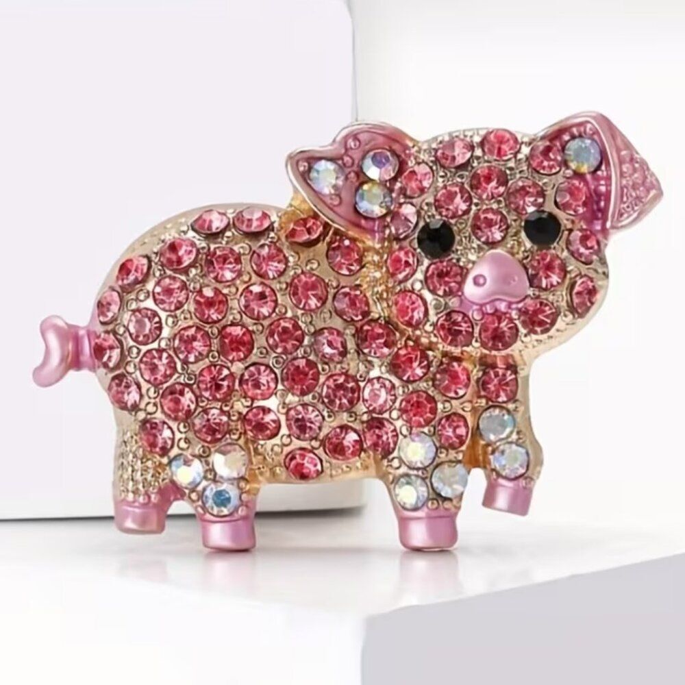 NWT Pink Pig Brooch Rhinestone-Embellished Cute & Sexy Quirky